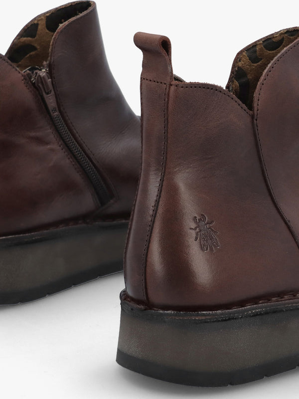 Ruji Dark Brown Leather Shaped Topline Ankle Boots