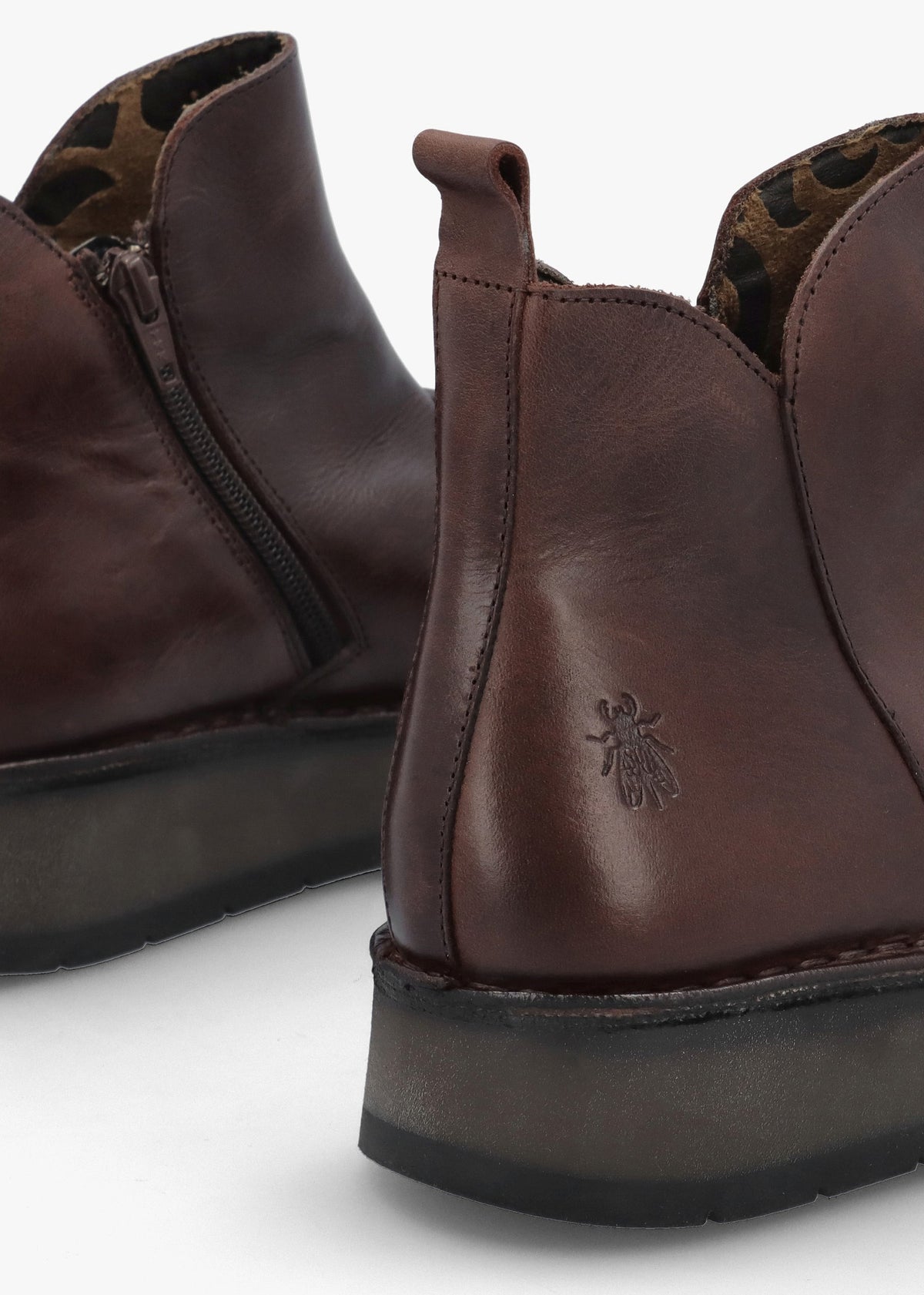 Ruji Dark Brown Leather Shaped Topline Ankle Boots