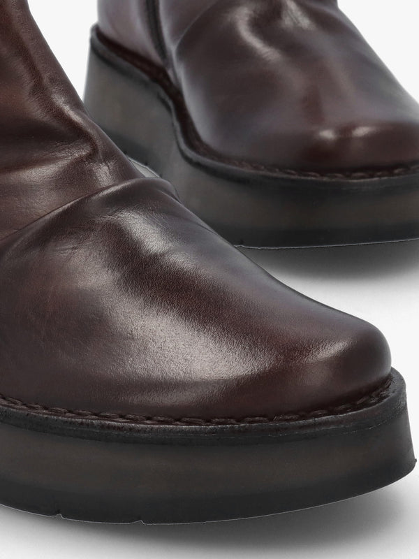 Ruji Dark Brown Leather Shaped Topline Ankle Boots