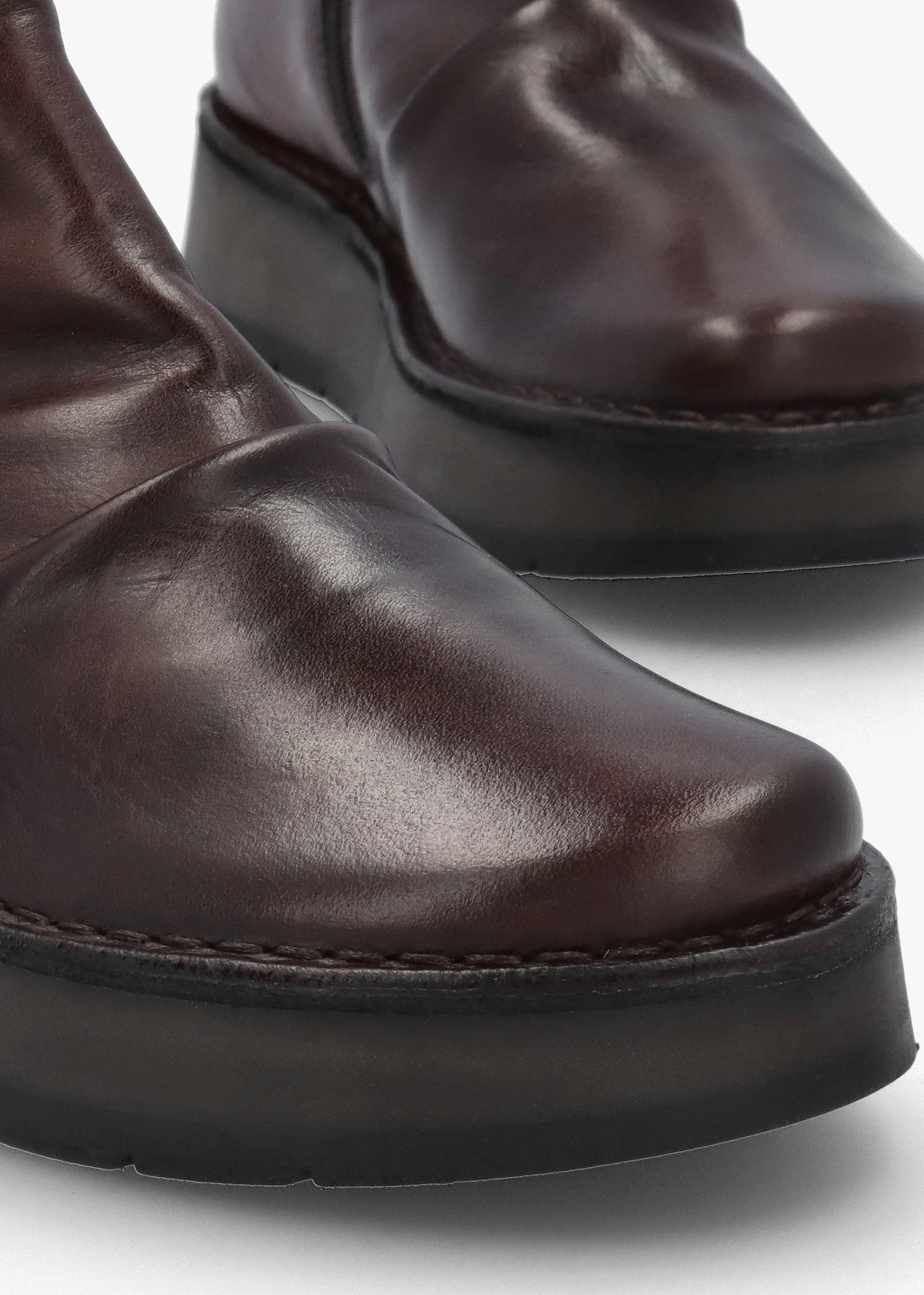 Ruji Dark Brown Leather Shaped Topline Ankle Boots