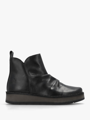 Ruji Black Leather Shaped Topline Ankle Boots