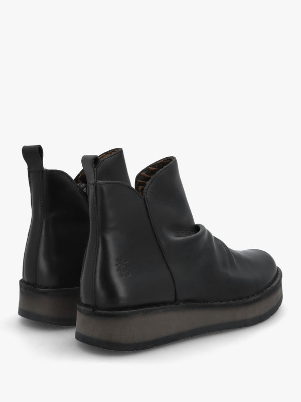 Ruji Black Leather Shaped Topline Ankle Boots
