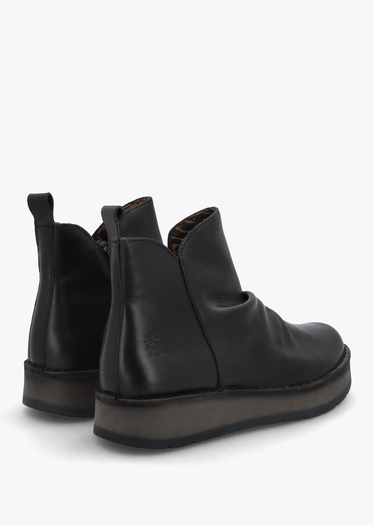 Ruji Black Leather Shaped Topline Ankle Boots