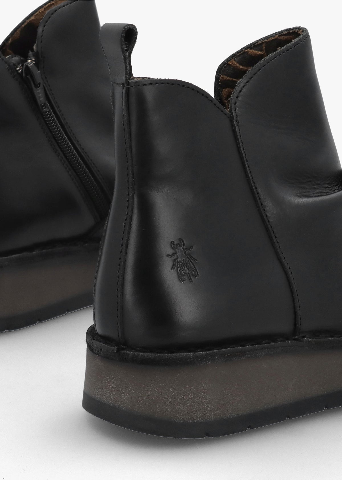 Ruji Black Leather Shaped Topline Ankle Boots