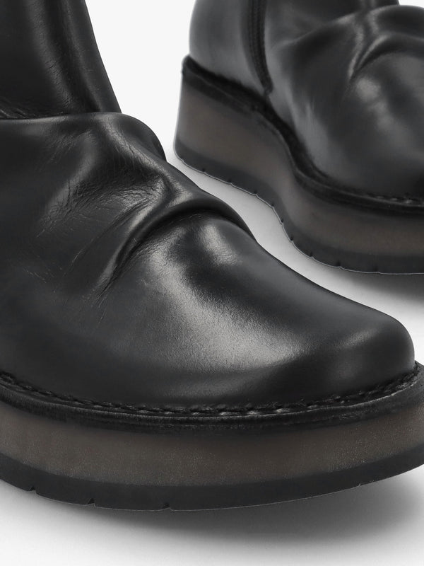 Ruji Black Leather Shaped Topline Ankle Boots