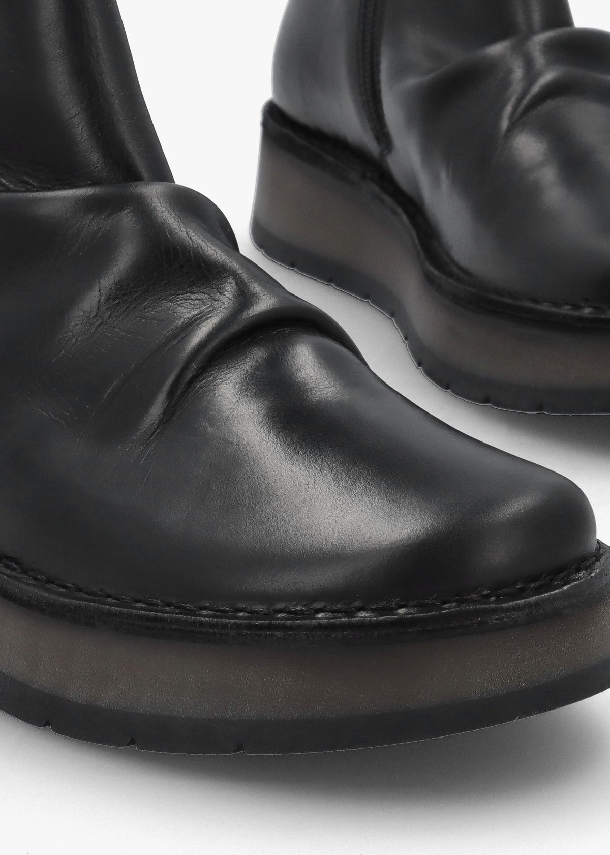Ruji Black Leather Shaped Topline Ankle Boots