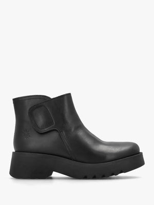 Mufe Black Leather Low Shalf Ankle Boots