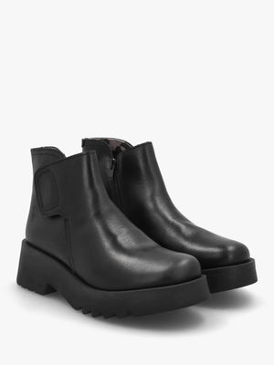Mufe Black Leather Low Shalf Ankle Boots