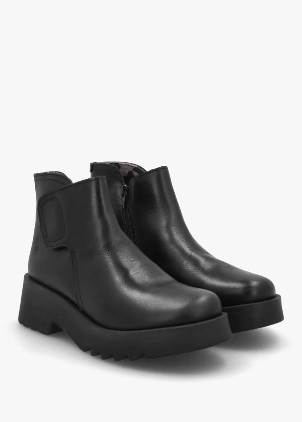 Mufe Black Leather Low Shalf Ankle Boots