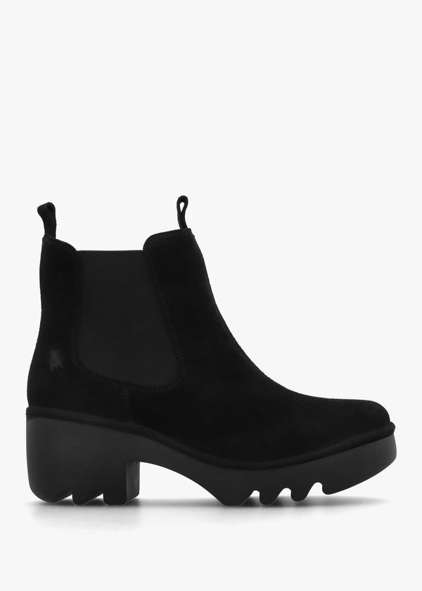 Trig Black Suede Block Heel Chelsea Boots