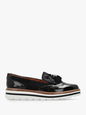 Ellee Black Patent & Suedette Tassel Loafers