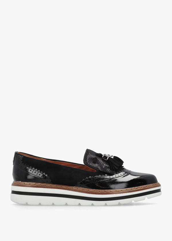 Ellee Black Patent & Suedette Tassel Loafers