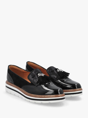 Ellee Black Patent & Suedette Tassel Loafers