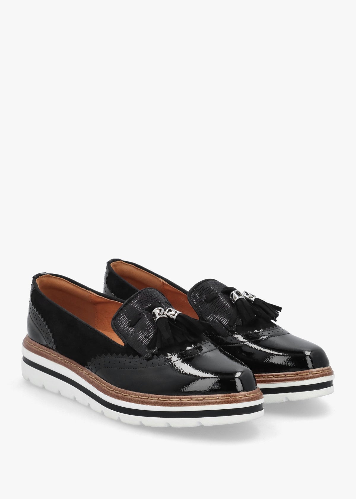 Ellee Black Patent & Suedette Tassel Loafers