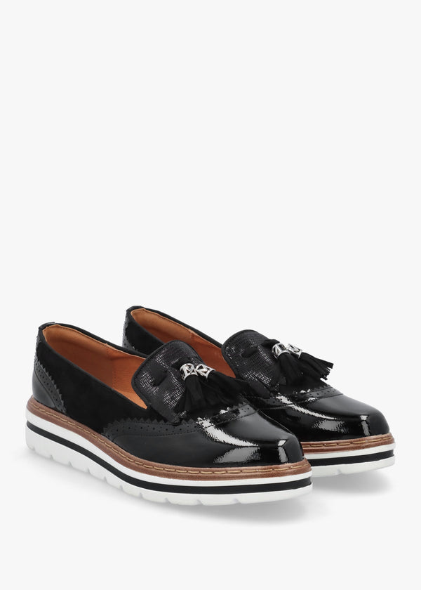Ellee Black Patent & Suedette Tassel Loafers