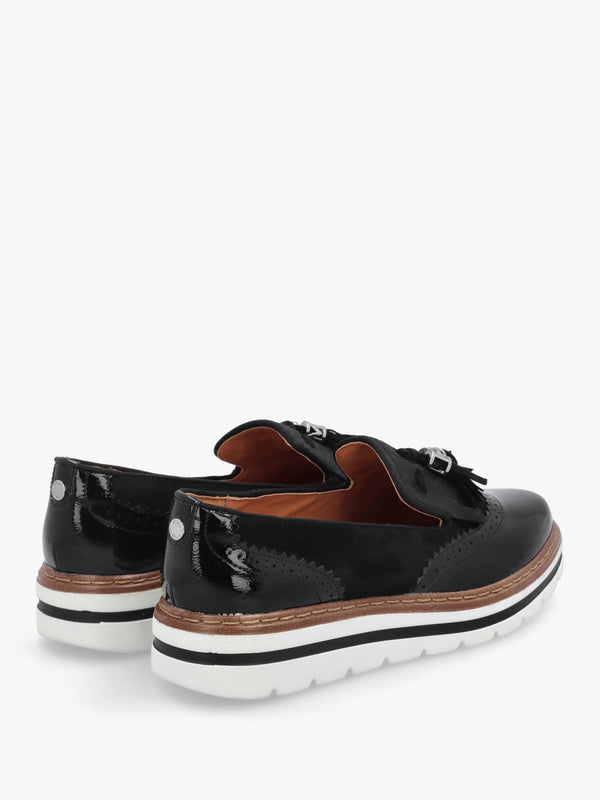 Ellee Black Patent & Suedette Tassel Loafers