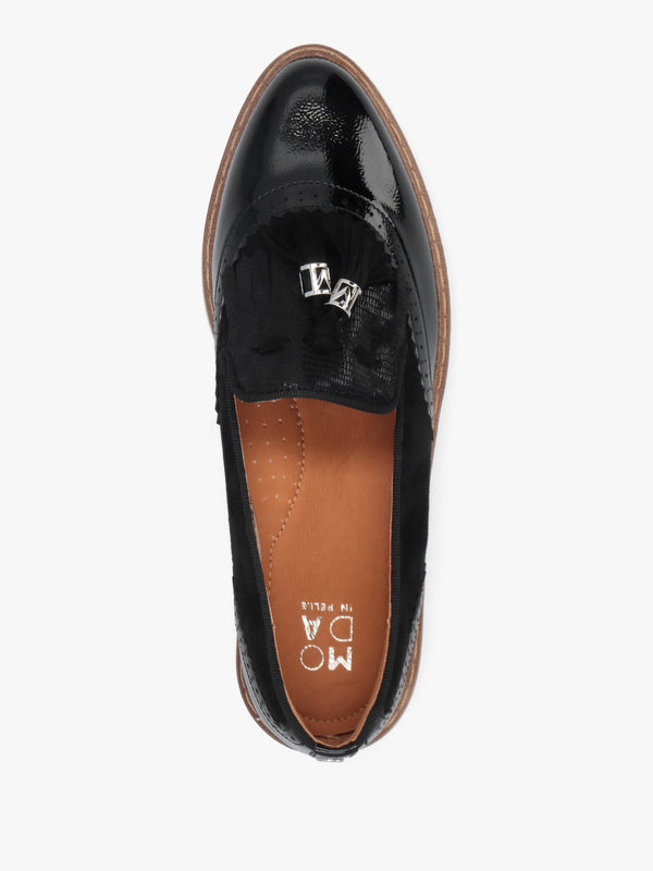 Ellee Black Patent & Suedette Tassel Loafers