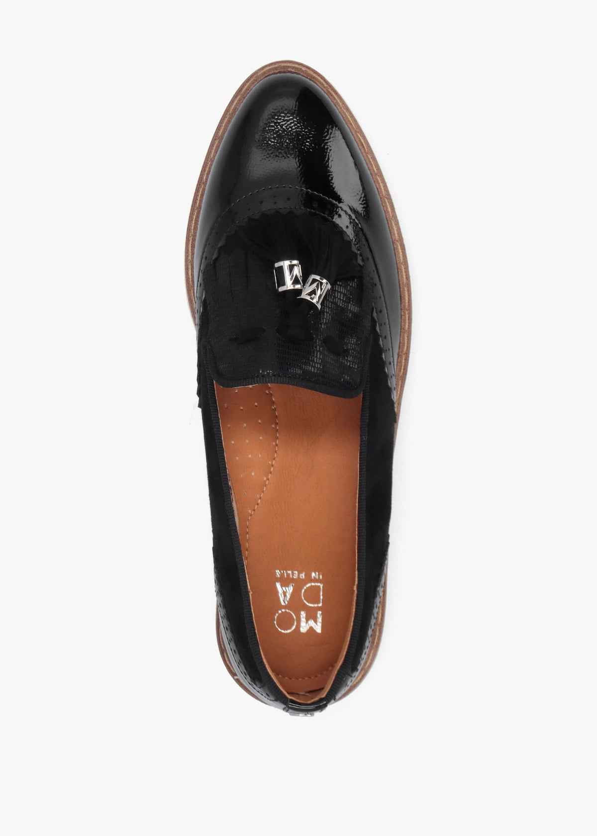 Ellee Black Patent & Suedette Tassel Loafers