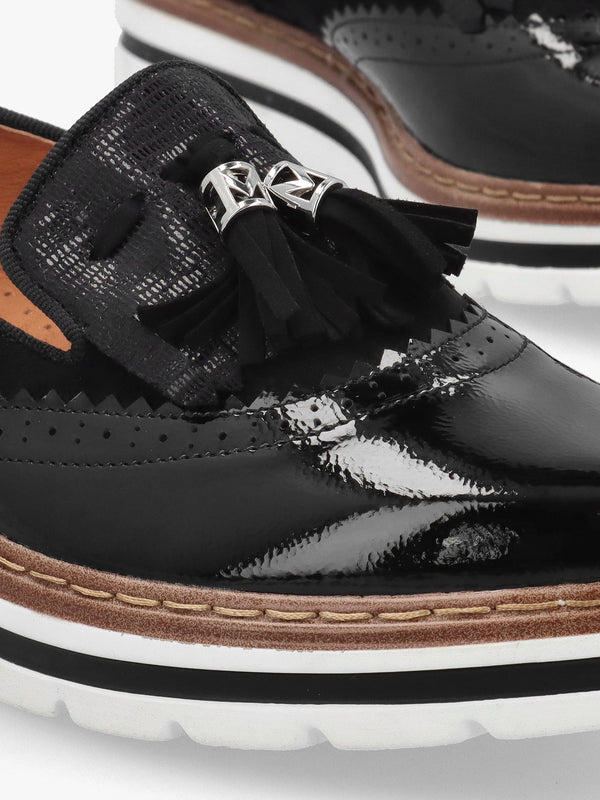 Ellee Black Patent & Suedette Tassel Loafers