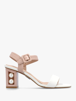 Sandypearl Nude & White Leather Heeled Sandals