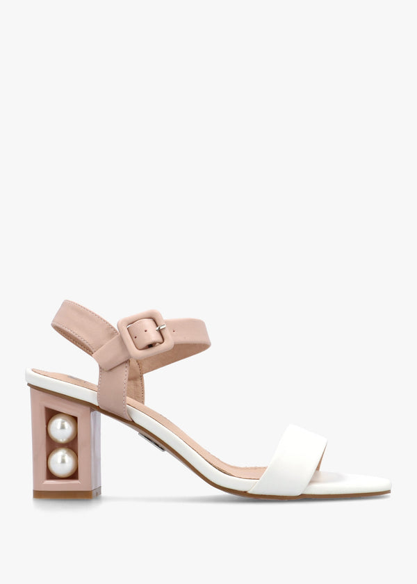 Sandypearl Nude & White Leather Heeled Sandals