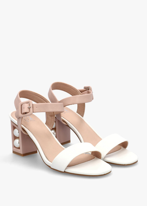 Sandypearl Nude & White Leather Heeled Sandals