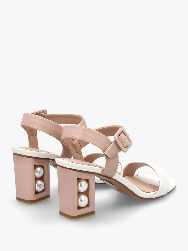 Sandypearl Nude & White Leather Heeled Sandals