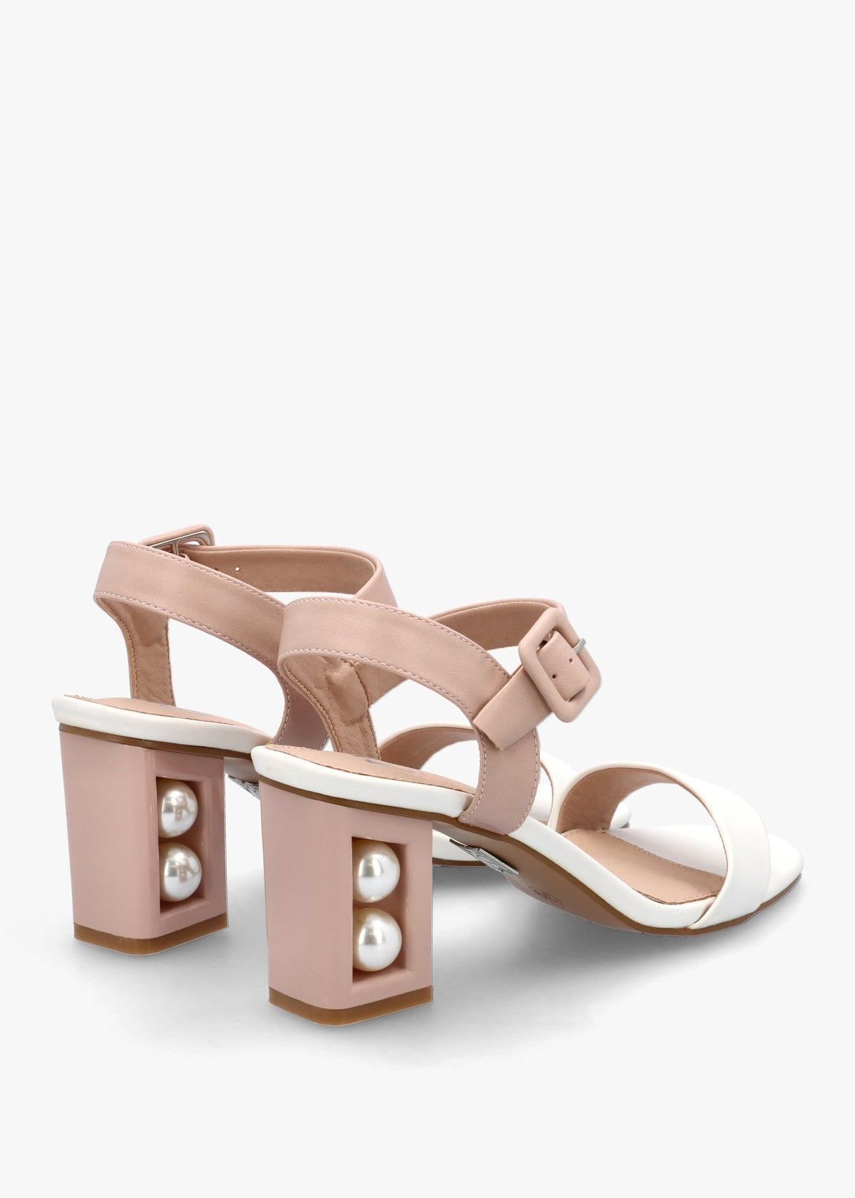 Sandypearl Nude & White Leather Heeled Sandals