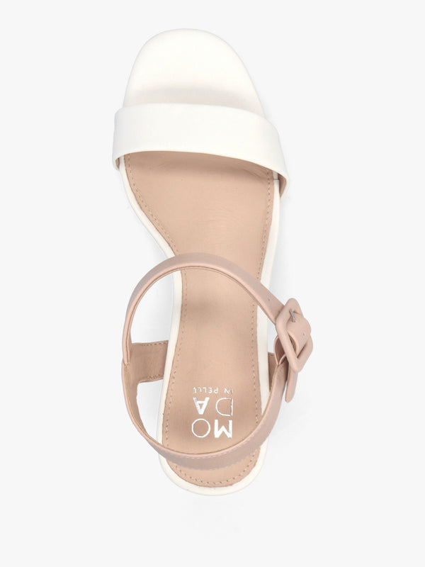 Sandypearl Nude & White Leather Heeled Sandals