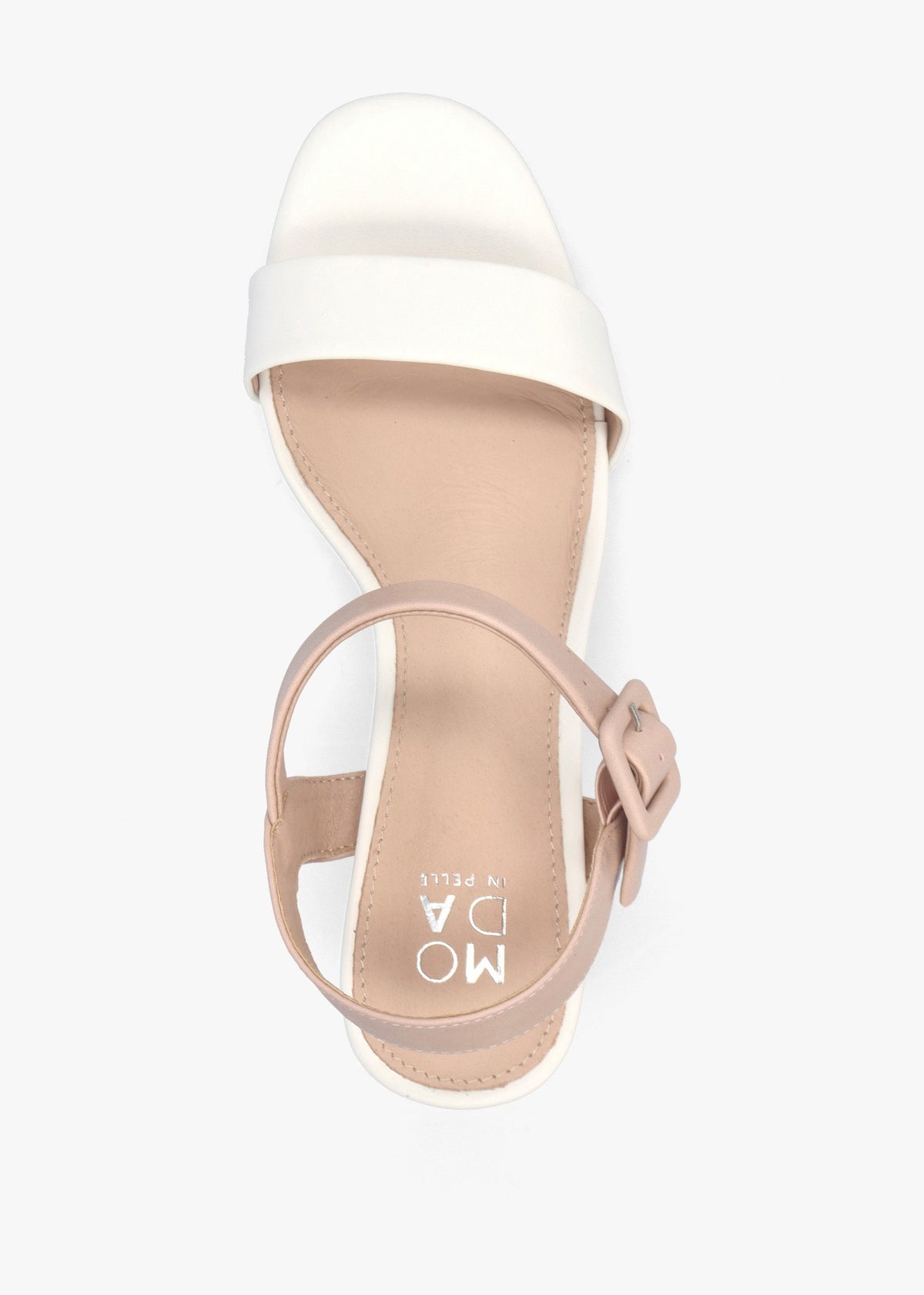 Sandypearl Nude & White Leather Heeled Sandals