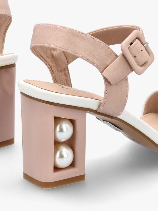 Sandypearl Nude & White Leather Heeled Sandals