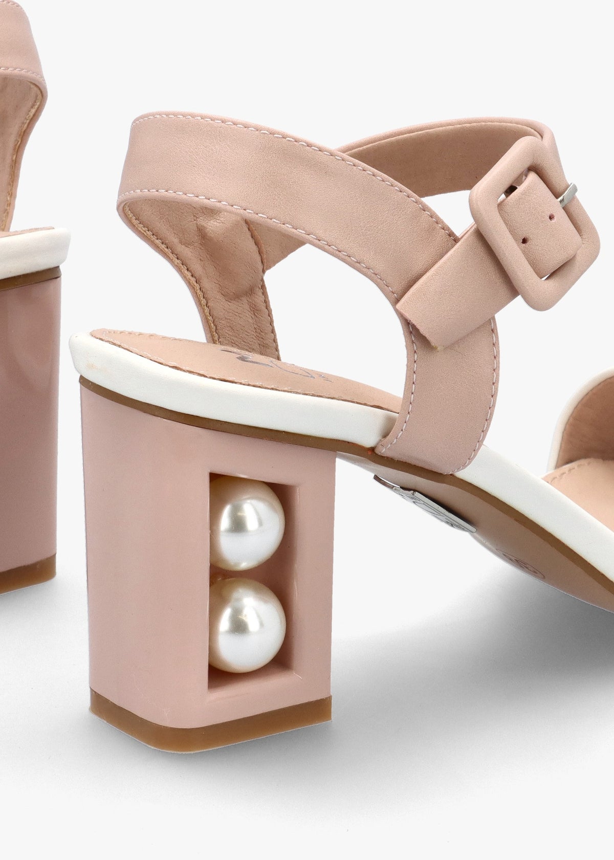 Sandypearl Nude & White Leather Heeled Sandals