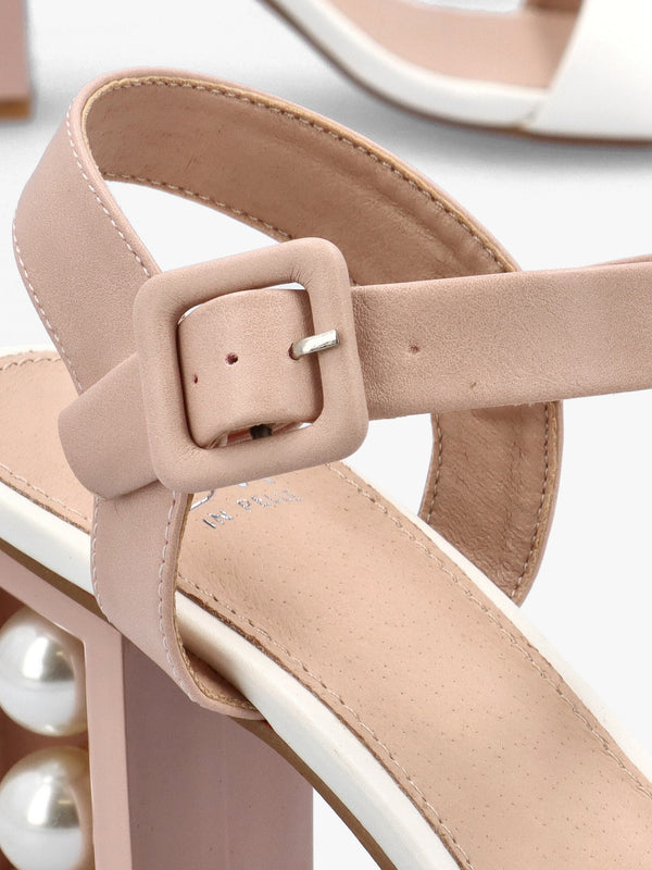 Sandypearl Nude & White Leather Heeled Sandals