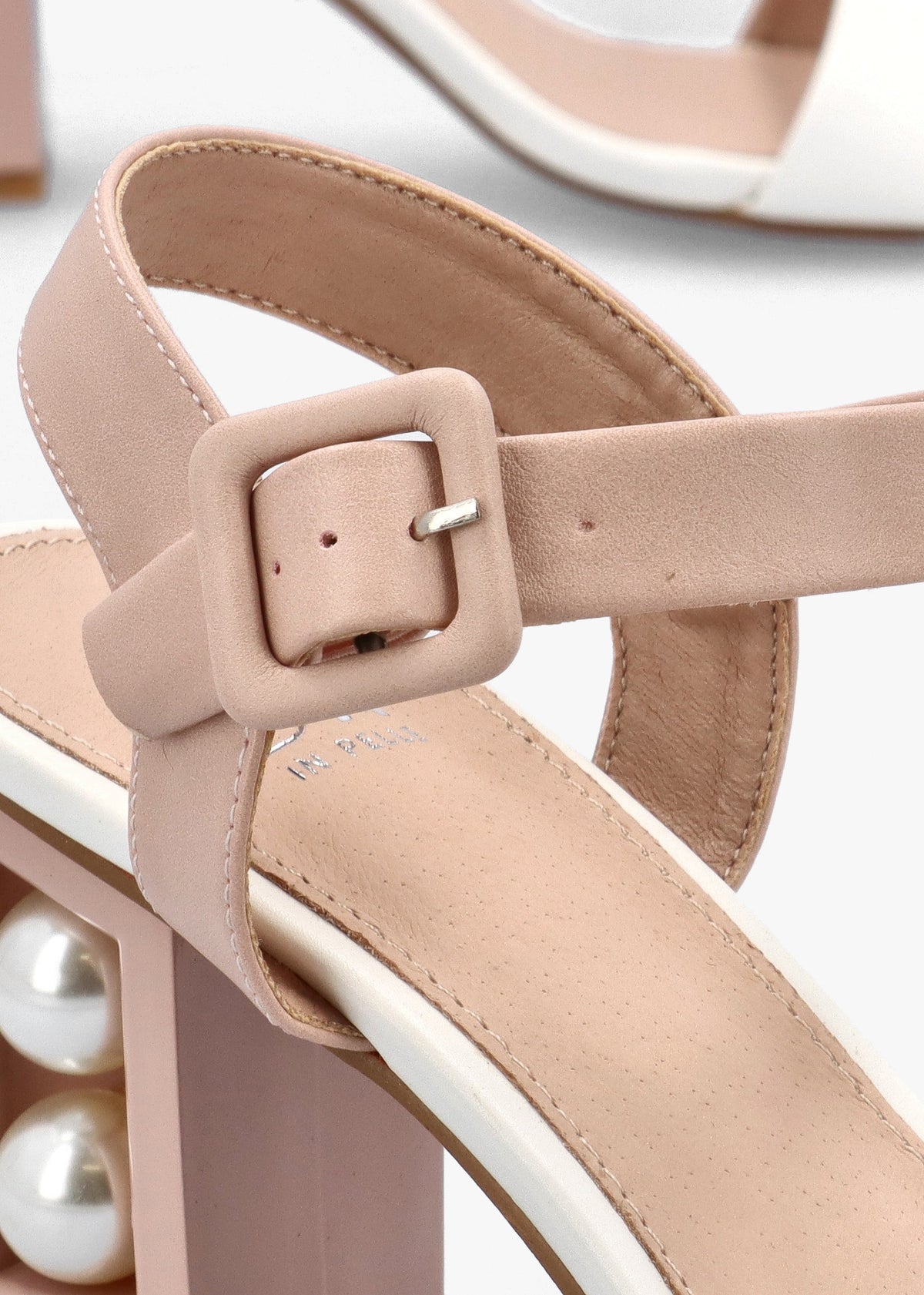 Sandypearl Nude & White Leather Heeled Sandals