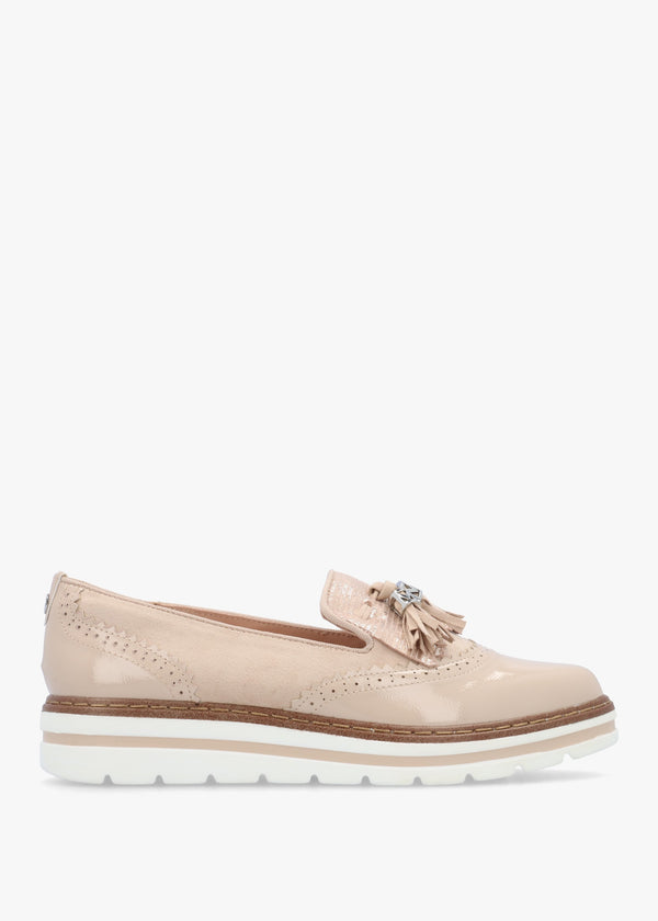 Ellee Nude Patent & Suedette Tassel Loafers