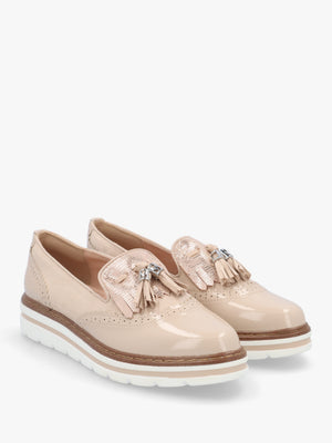 Ellee Nude Patent & Suedette Tassel Loafers