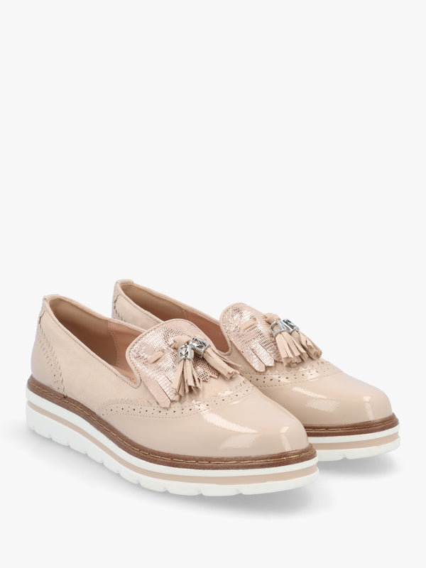 Ellee Nude Patent & Suedette Tassel Loafers
