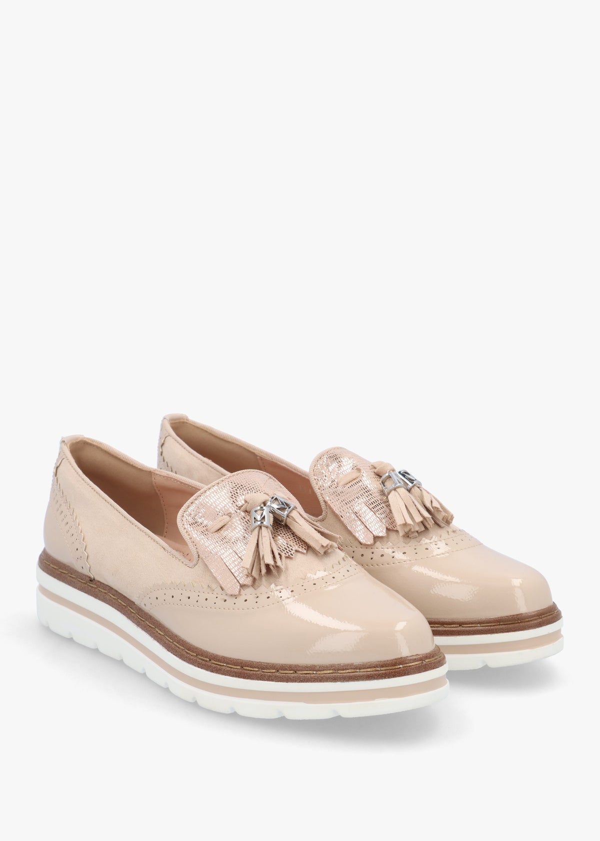 Ellee Nude Patent & Suedette Tassel Loafers