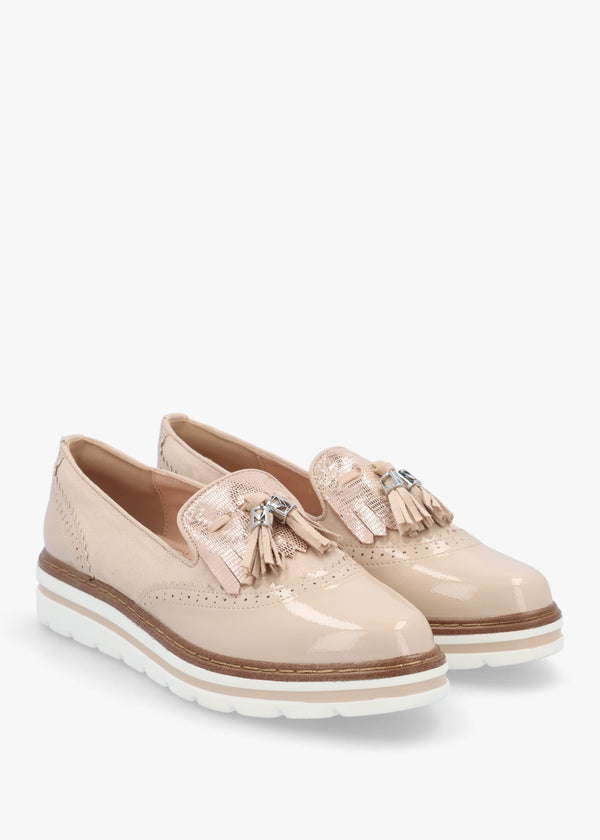 Ellee Nude Patent & Suedette Tassel Loafers