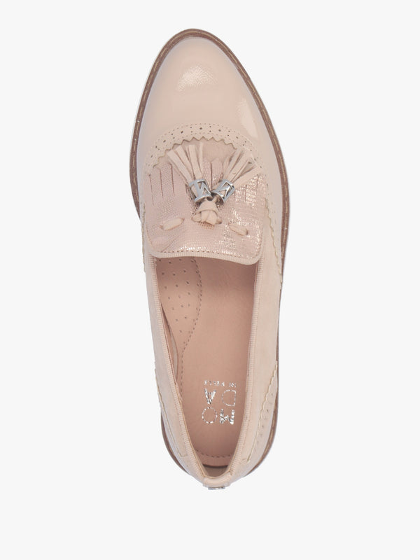 Ellee Nude Patent & Suedette Tassel Loafers