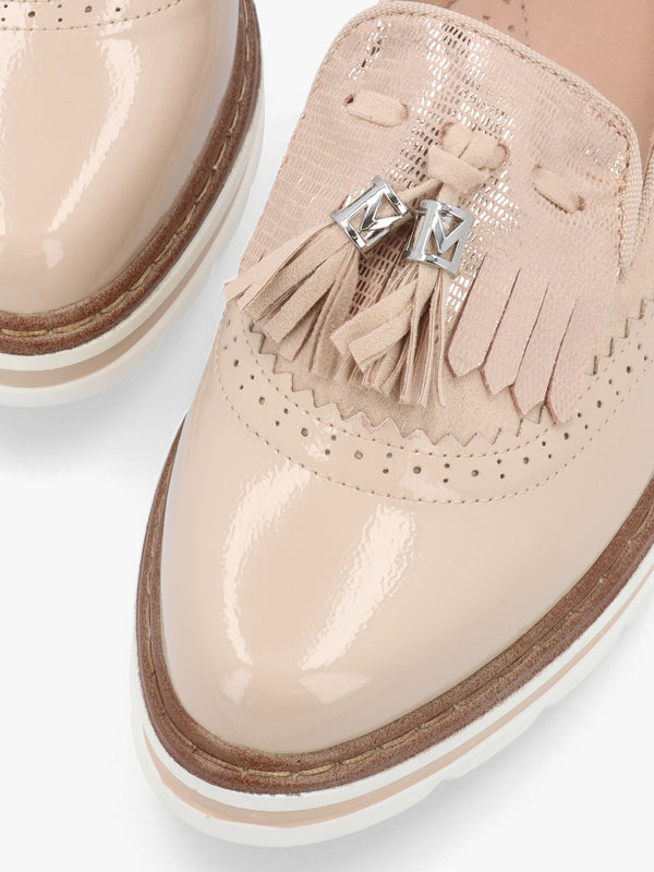 Ellee Nude Patent & Suedette Tassel Loafers