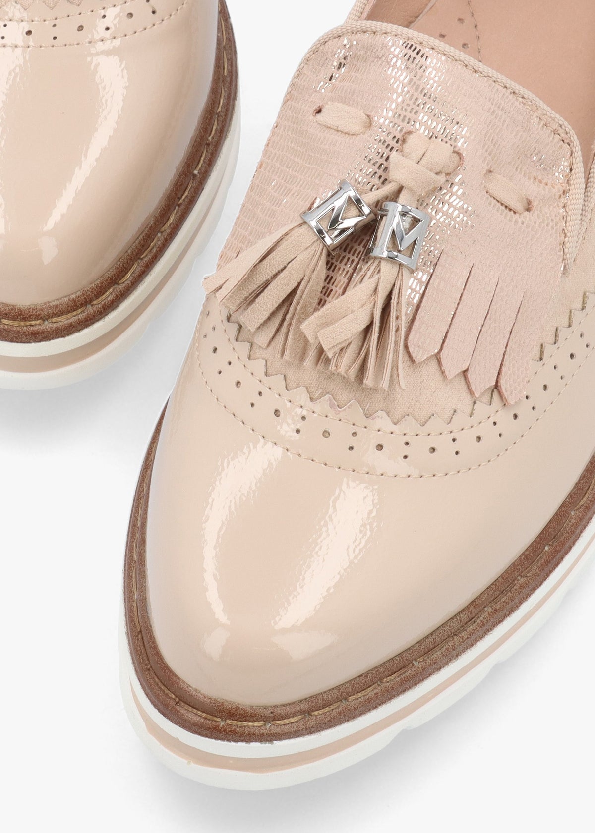 Ellee Nude Patent & Suedette Tassel Loafers