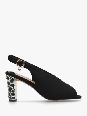 Maeva Black Suedette Jewelled Heel Sling Back Sandals