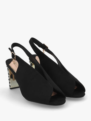 Maeva Black Suedette Jewelled Heel Sling Back Sandals