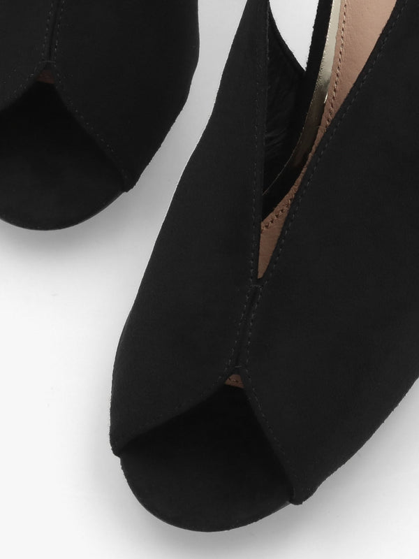 Maeva Black Suedette Jewelled Heel Sling Back Sandals