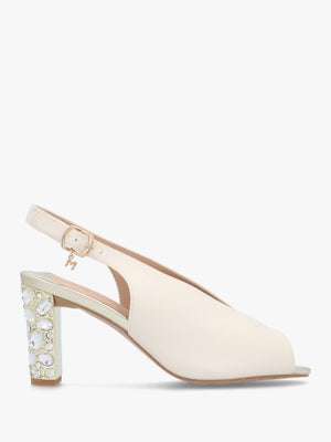 Maeva Cream Jewelled Heel Sling Back Sandals