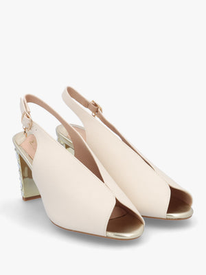 Maeva Cream Jewelled Heel Sling Back Sandals