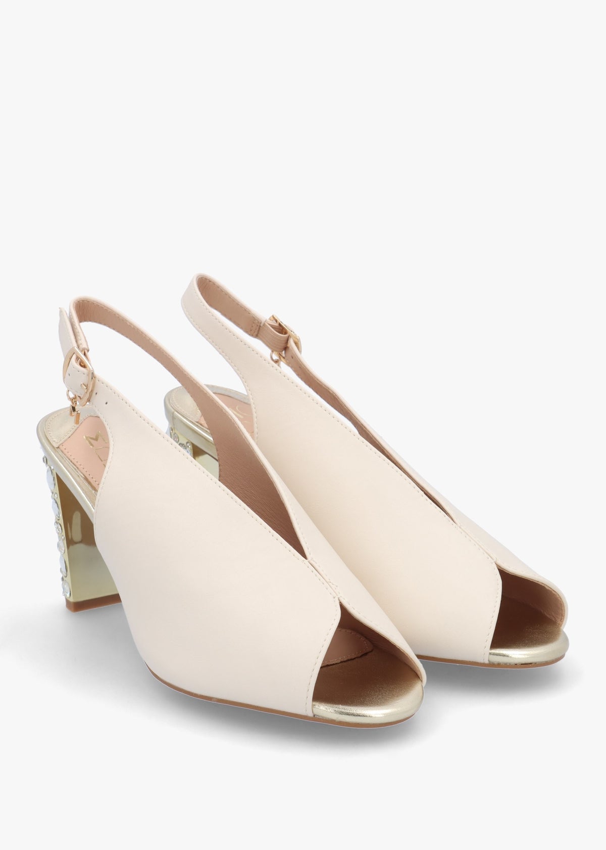 Maeva Cream Jewelled Heel Sling Back Sandals
