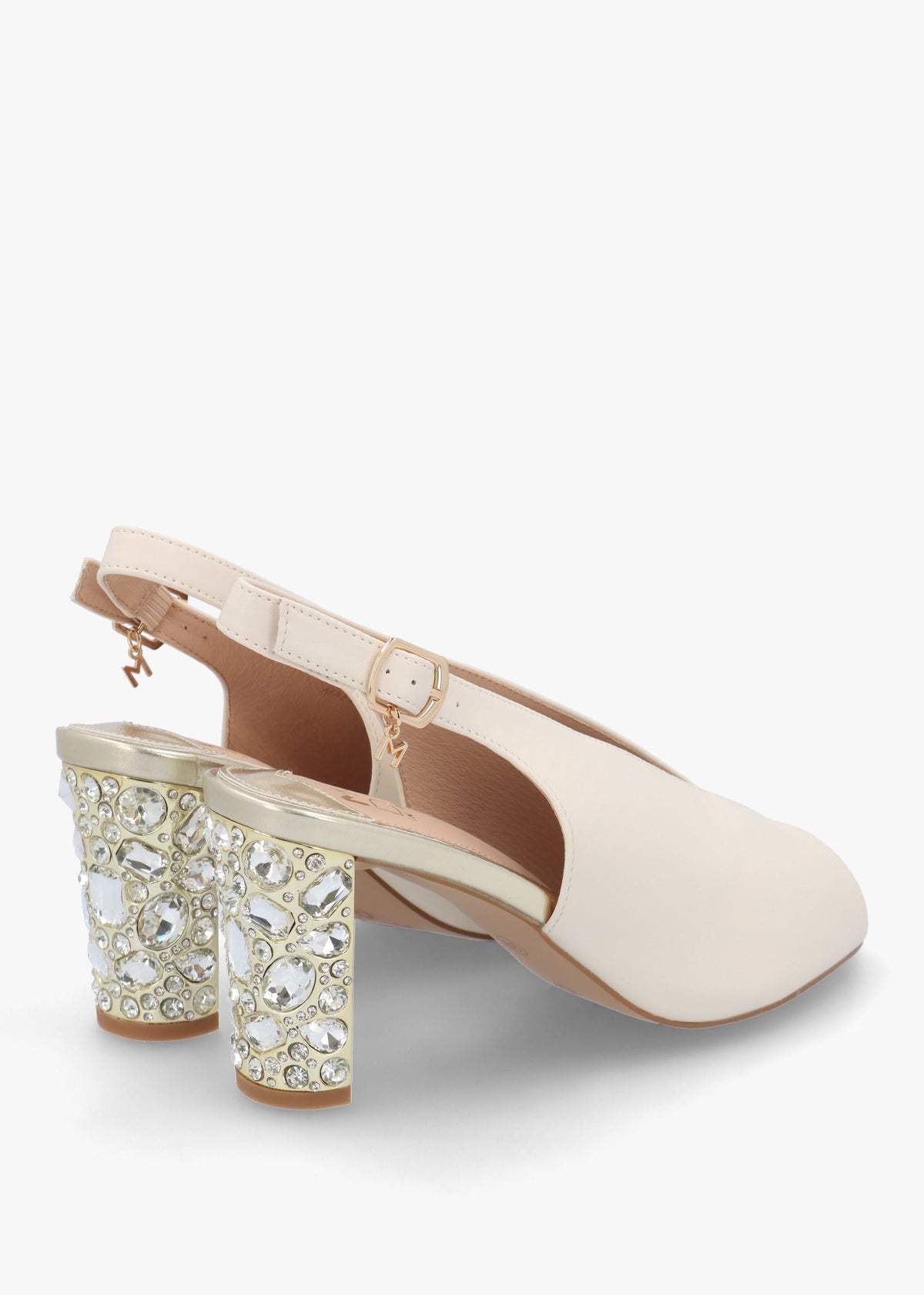 Maeva Cream Jewelled Heel Sling Back Sandals