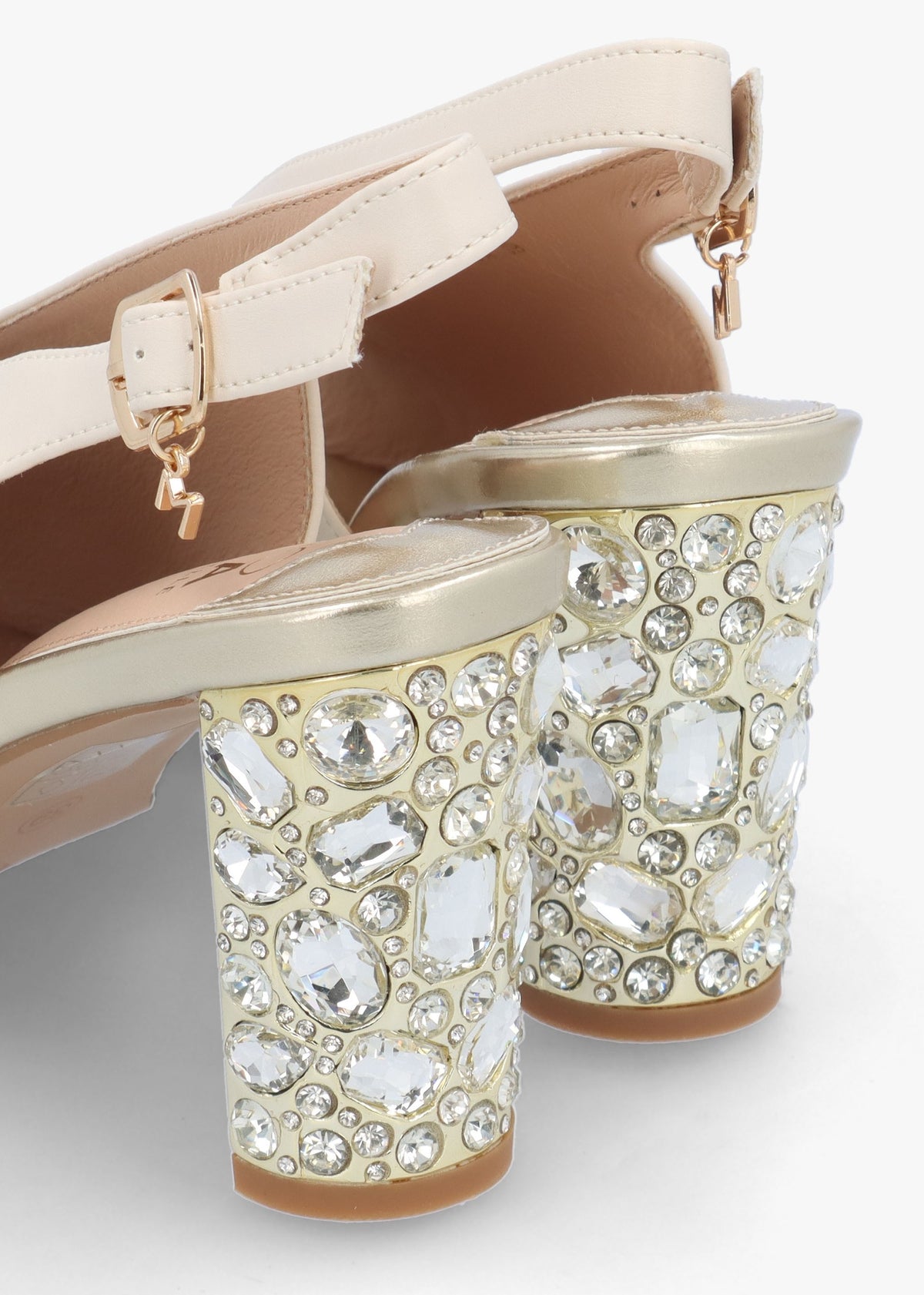 Maeva Cream Jewelled Heel Sling Back Sandals